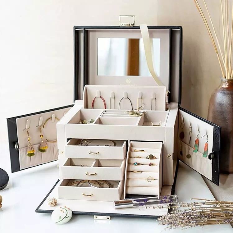 Cajas impresas a todo color de cuero de imitación personalizadas para joyería de mujer y niña