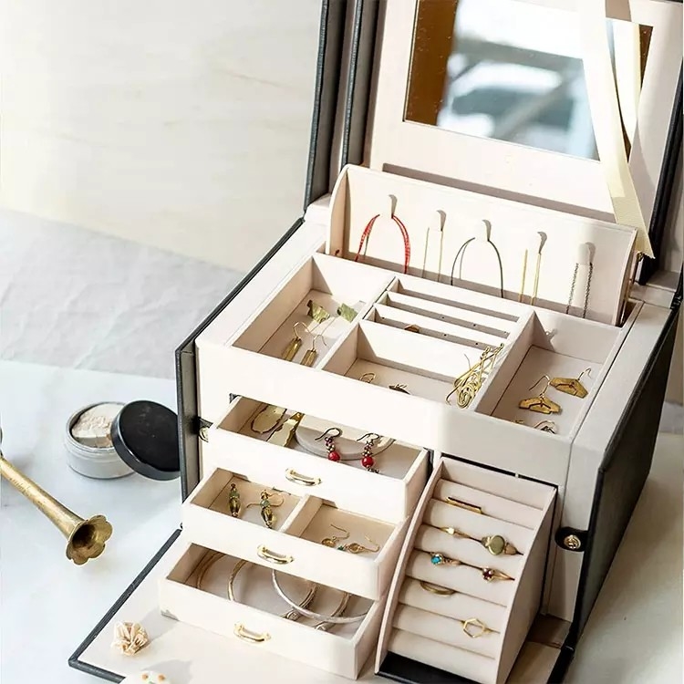 Cajas impresas a todo color de cuero de imitación personalizadas para joyería de mujer y niña